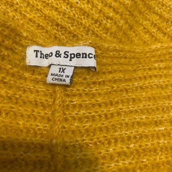 Theo & Spense Knit Fuzzy Mustard V-neck sweater, size 1X - Picture 3 of 4